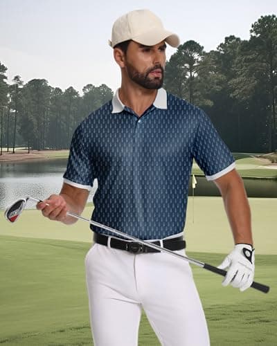 KUYIGO Mens Golf Polo Shirt Quick Dry Breathable Moisture Wicking UPF 40+ Printed Short Sleeve Performance Shirt,S - Thumbnail 3