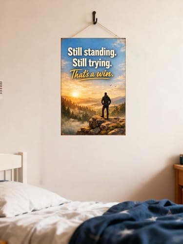 Still Standing Still Trying That’s A Win Tin Sign Vintage Inspirational Quote Metal Wall Decor Scenic Mountain Sunrise Rustic Motivation Plaque For Home Office Cabin Garage 8x12 Inch - Thumbnail 2
