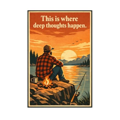 This Is Where Deep Thoughts Happen Metal Tin Sign Rustic Outdoor Camping Wall Decor Fishing Lake Sunset Artwork Funny Bathroom Toilet Quote Plaque Vintage Cabin Lodge Home Bar 8x12 Inch - Image 1