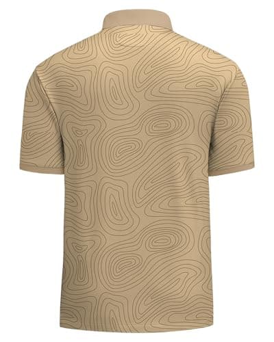 KUYIGO Golf Shirts for Men Dry Fit Moisture Wicking Performance Athletic Lightweight Casual Collared Polo Shirt M Moire Khaki - Thumbnail 5