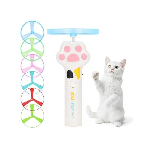 HOMQYTE Cat Chase Fetch Toy - Rechargeable Disc Launcher with 6 Flying Spinners - Best Interactive Pet Hunting Toys for Indoor Outdoor Yard Cats Dog (White) - Image 1