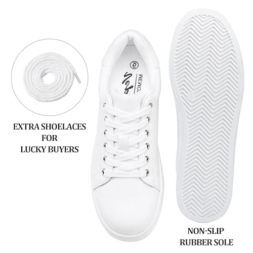 Vepose Women's White Fashion Casual Sneakers, Laces Trendy Sneakers Low Platform with PU Leather, Full White, Size 10 US - Comfortable Walking Shoes (CJY8002 White 10) - Thumbnail 5