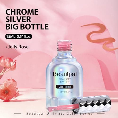 Larvall BEAUTPAL Jelly Rose Gel Nail Polish 15ML Sheer Translucent UV Light Cure Gel Polish for Nail Art DIY Manicure and Pedicure at Home, Color 014 - Thumbnail 6