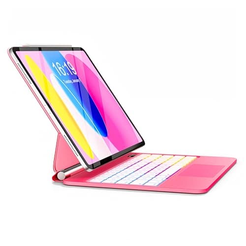 TabletKeyer Magic for iPad A16 11-inch 11th Generation(2025)/10th Gen 10.9-inch(2022) Case with Keyboard,Wireless Keypad Floating Magnetic Folio Cover,Rainbow Backlit & Multi-Touch Trackpad Pink - Image 1
