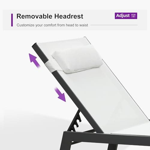 PURPLE LEAF Outdoor Lounge Chair Set of 3 Patio Chaise Pool Lounger Aluminum Frame with Side Table and Wheels for Outside Sunbathing Tanning Recliner Including Pillows White - Thumbnail 5