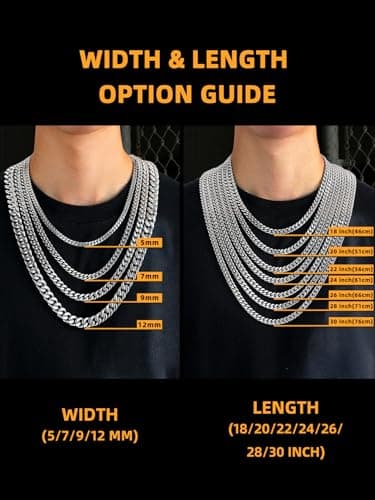 Bestyle Hypoallergenic Diamond Cut Miami Cuban Link Chain for Men, Silver Chain for Men, Chain Necklace for Men Him Women, Hip-Hop & Cool Men’s Necklace, 316L Stainless Steel, 9mm Width, 30 Inch - Thumbnail 6