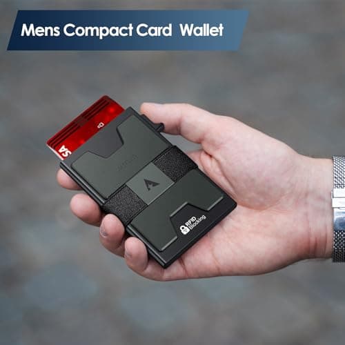 AUTLEY Slim Card Holder, Minimalist Pop Up Wallet for Men, RFID Blocking Mens Wallet with Cash Band (Dark green, Black) - Thumbnail 2