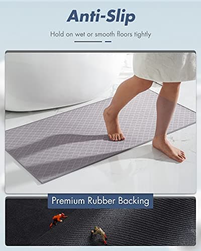 AMOAMI Bath-Mat,Ultra Thin Bath-Rugs Runner,Rubber Backed Bath Mats for Bathroom Non Slip,Absorbent Bath Rug for Bathroom Floor, Shower, Sink 2'x 4'(24" x 47") Grey - Thumbnail 2