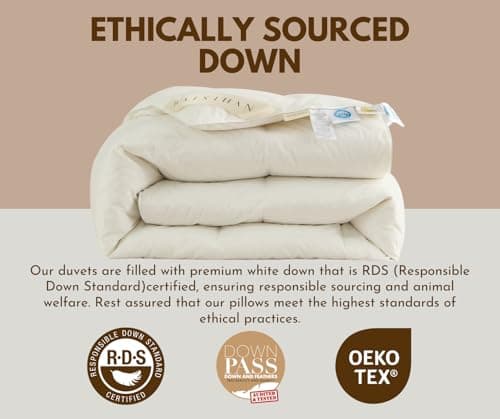 baisihan Luxury Goose Feather Down Comforter, Queen Size All Seasons 100% Organic Cotton Duvet Insert, Hotel Collection Comforter Ultra Soft 550+ Fill Power Feather&Down Proof Duvet Insert (90"x90") - Thumbnail 5