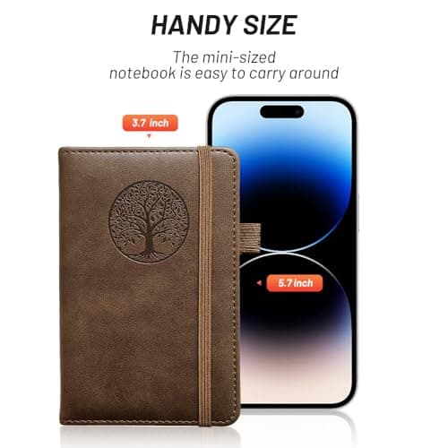 BIYUNRO Small Pocket Notebook, Leather Journal Mini (Brown) - Thumbnail 5