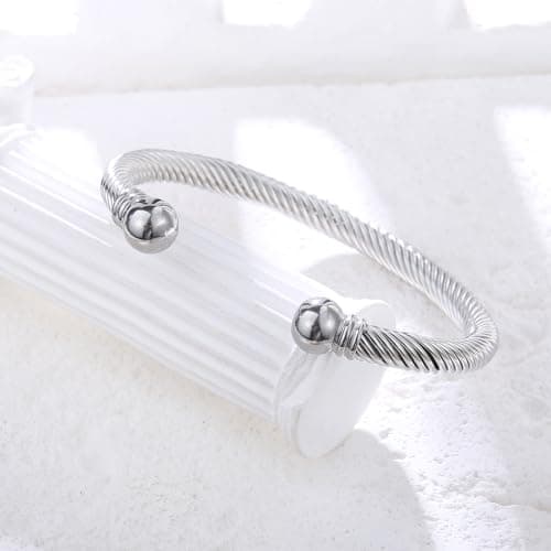 BOLAGTIER Stainless Steel Twisted Cable Wire Bracelets Adjustable Open Cuff Bangle Bracelet Vintage Jewelry Gift for Women (C-Silver) - Thumbnail 4