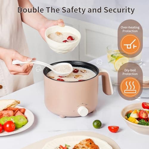KERZION Hot Pot Electric 1.5L, Portable Ramen Non-Stick Cooker for Noodles, Soup, Oatmeal, Ramen Pot with Boil Dry Protection for Dorm, Office, Travel - Thumbnail 6
