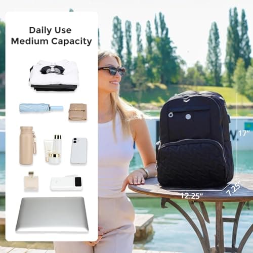 Swissdigital Design Backpack for Women, 15.6 inch Laptop College Black Medium Simple Modern Backpacks for School with USB Charging Port for Womens Girls | SD1711-01 - Thumbnail 3