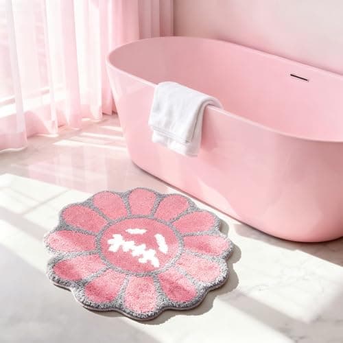 Shovagy Trippy Happy Face Rug Cool Rugs Tufted Quick Dry Bath Mats for Bathroom Non Slip Bath Mat Water Absorbent 3.3FT Pink Bathroom Rugs Halloween Gothic Ghost Skull Horror Decor Carpet - Thumbnail 6