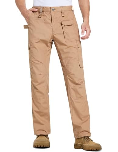 DURAWERK Men's Cargo Pants, Water Resistant Work Pants, Durable Ripstop Tactical Pants, EDC Hiking Pants, Multi Pockets Hunting Pants for Outdoor Climbing Traveling Camping Fishing (Khaki, 32WX32L) - Thumbnail 2