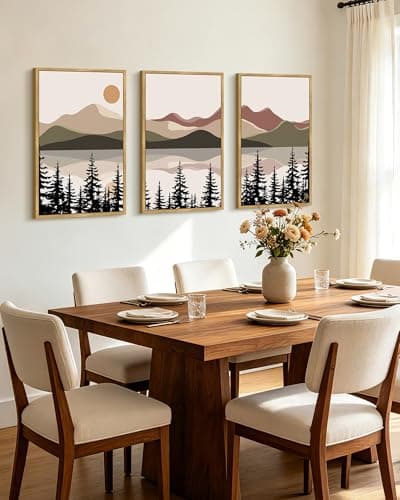 KUVIOKE Watercolor Mountain Landscape Framed Wall Art Laker Tree Boho Nature Artwork Painting Bohemain Farmhouse Rustic Home Decor 16x24in (Natural Framed) - Image 1