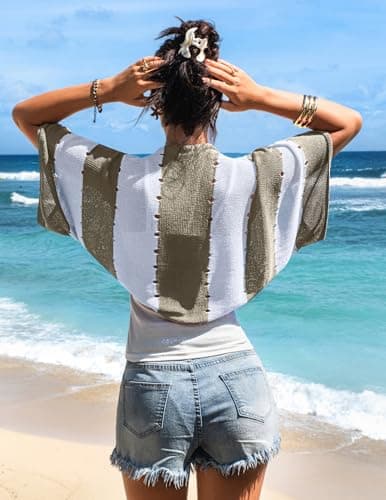 BB&KK Womens 2026 Stripped Short Sleeve Summer Cardigan Cropped Open Front Trendy Lightweight Shrug Sweaters - Thumbnail 3