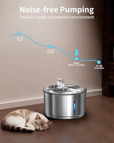 NPET Stainless Steel Cat Water Fountain, 1Gallon/135oz Automatic Pet Drinking Fountain Dog Water Dispenser Bowl with Water Level Window for Cats Indoor - WF210Plus - Thumbnail 5