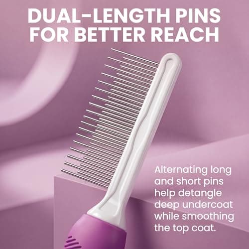 Poodle Pet Detangling Pet Comb with Long & Short Stainless Steel Teeth for Removing Matted Fur, Knots & Tangles – Detangler Tool Accessories for Safe & Gentle DIY Dog & Cat Grooming - Thumbnail 3