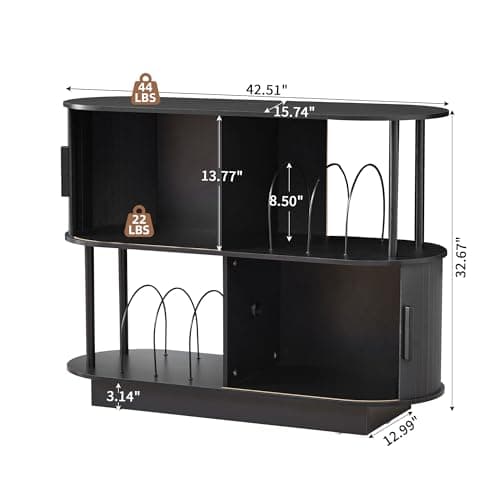 Modern Record Player Stand With Vinyl Storage, 40" Black Turntable Storage Stand with Sliding Door & Record Holder, Corner Rock Jazz BluesMusic Organize Cabinets for Living Room (Black, No-Socket) - Thumbnail 2
