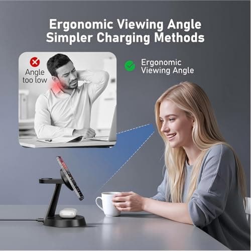 3 in 1 Wireless Charging Station for Apple, 15W Mag-Safe Charger Stand for iPhone17/16/15/14/13/12 Pro/Max/Plus/, Phone Charger Stand for Airpods 4/3/2, Wireless Charger for iWatch Series(Black) - Thumbnail 6