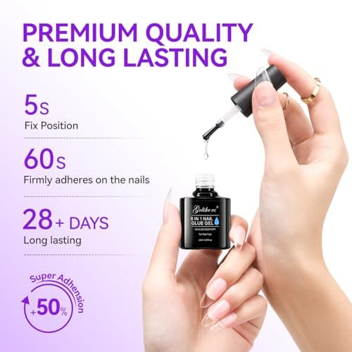 Gelike EC UV Gel Nail Glue for Press On Nails: 6 in 1 Strong UV Nail Glue for Nail Tips and Acrylic Fake Nail - Long Lasting 28 Days Quick Dry - Beginner Friendly DIY for Home Salon - Thumbnail 2
