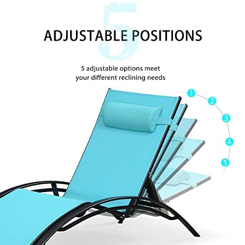 PURPLE LEAF Patio Oversized Chaise Lounge Chair Set with 2 Side Table Poolside Adjustable Recliner Chairs for Outside Beach Outdoor Pool Sunbathing Tanning Lounger - Thumbnail 6
