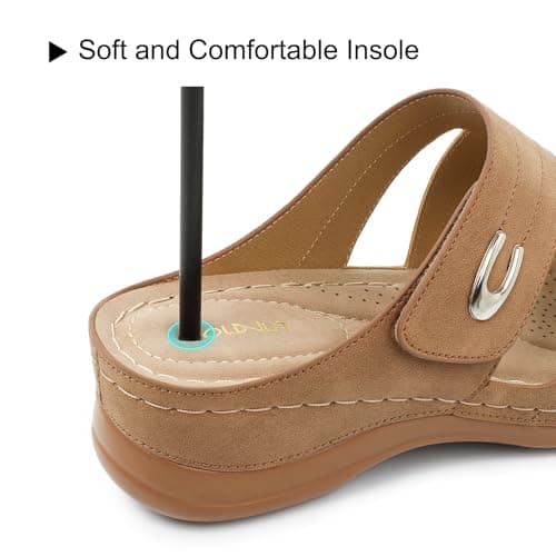 Goldnut Brown Wedge Sandals for Women Dressy, Slip On Womens Slide Comfortable Walking Platform Sandals Summer Size 7.5 - Thumbnail 5