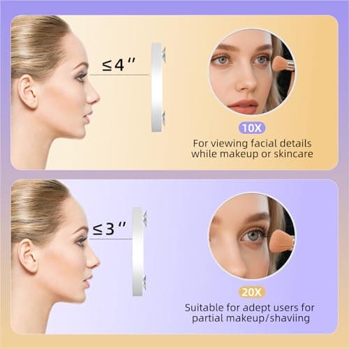 FUNTOUCH Travel Magnifying Mirror Set,10X/20X Small Magnifying Mirrors with Suction Cup,4.1 Inches Compact Magnified Mirror for Detail Makeup(White),2PCS - Thumbnail 4