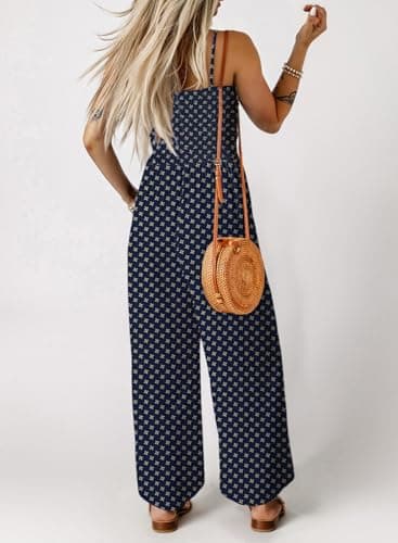 Dokotoo Jumpsuits for Women 2026 Fashion Womens Casual Loose Boho Overalls One Piece Sleeveless Stretchy Wide Leg Long Pant Rompers Outfits with Pockets Printed,Black-Star X-Large - Thumbnail 3