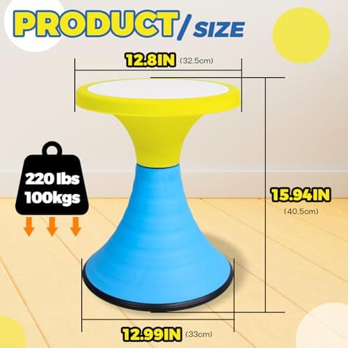 AOBOTE Kids Wobble Stool, 360° Rotatable Children Swivel Chair with Color Block Design, 100KG Load Bearing, for Home and Classroom Learning, Ages 6+ (Yellow) - Thumbnail 2