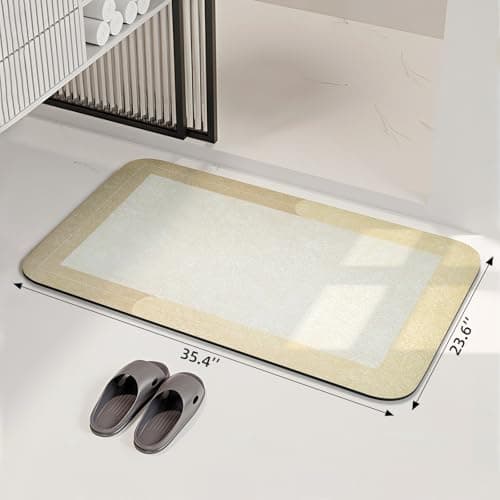 Large Bath Mat Rug, Rubber Non Slip Bath Mat Super Absorbent Quick Dry Bathroom Floor Mat Thin Bathroom Rugs Fit Under Door-Shower Rug for in Front of Bathtub Shower,Beige, Easy to clean, 23.6"x35.4" - Thumbnail 2