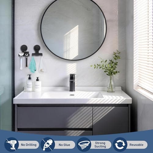 warlve No-Drill Suction Cup Razor and Shaver Holder, Stainless Steel Shower Hook for Towel & Loofah, Damage-Free Reusable Bathroom Wall Organizer 2 Pack Matte Black - Thumbnail 5
