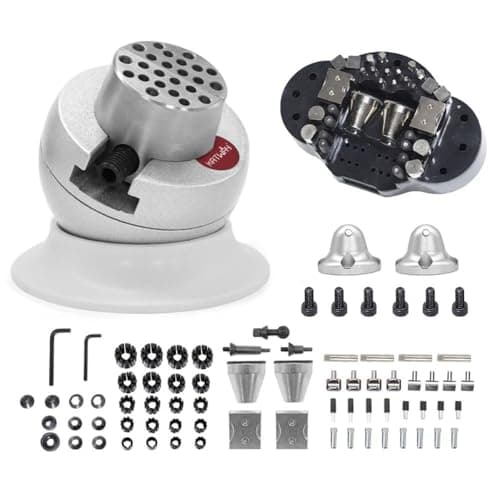 Katway Ball Vise - 3 Inch Engravers Vise with Self-Centering Jaw, Rotational Brake, 360° Rotation, 78 pcs Engraving Setting Tool Accessories, Stainless Steel A04C