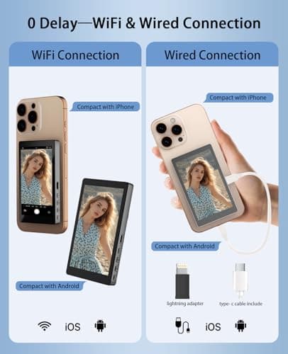 FLATIC Selfie Monitor Screen for iPhone & Android, 2000mAh Back Camera Vlog Selfie Monitor with Bluetooth Remote, Speaker, 3-Level Brightness, 4K/30FPS Wireless & Wired Recording, No Delay - Thumbnail 2