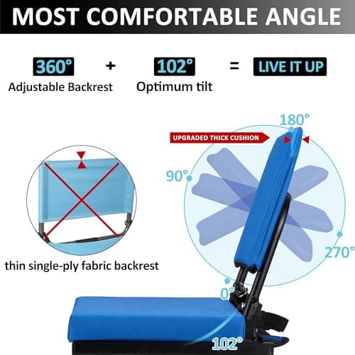 Dragosum Stadium Seats with Back Support Swivel, Bleacher Chairs with Shoulder Strap & Cup Holder, Upholstered Portable Folding Bleacher Seats - Thumbnail 4