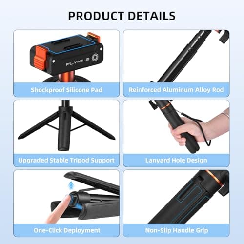 Flymile 21" Action 6 Camera Tripod, Magnetic Quick Release Adapter Selfie Stick Extended Pole Handle Grip with 360° Ball Head & Cold Shoe Mount, Mini Table Desk Tripod for DJI Osmo Nano Accessories - Thumbnail 6