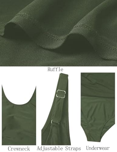 CiCiBird Women One Piece Swimdress Swimsuit Tummy Control Modest Swim Dress Bathing Suits Skirt Swimwear Army Green M - Thumbnail 5