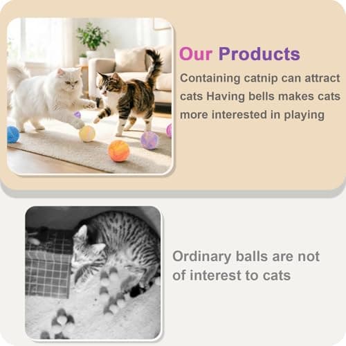 Retro Shaw Catnip Balls with Bell Inside - 6 Pcs Interactive Catnip & Silvervine Cat Toys, Durable Wool Balls for Indoor Cats, Kitten Teething Toys, Natural Catnip Toys for Bored Cats - Thumbnail 6