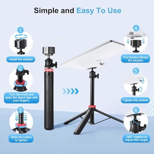 Datop Starlink Mini Tripod Mount,with Aluminum Adapter Tripod Stand Mount Adjustable Height and 360°Tilt Compatible,Starlink mini Stand for Outdoor Camping, Traveling, RV | Starlink Mini Accessories - Thumbnail 6