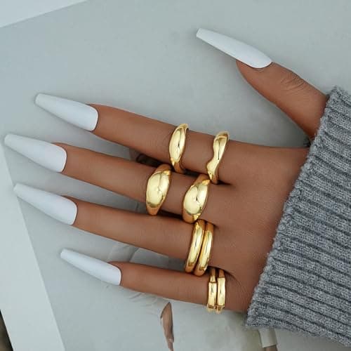 17 MILE 8 PCS 18K Gold Plated Chunky Stackable Rings for Women, Statement Open Stacking Rings, Band Ring Set - Thumbnail 2
