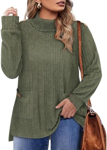Amrto Plus Size Light Weight Tunic Sweater for Women Army Green Turtle Neck Pullover Sweaters Curvy Ladies Fall Attire Teacher Elegant Retro Dressy Casual Blazer Legging 2025 Winther Essential Outfits - Image 1
