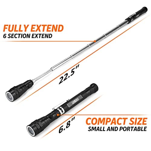 Lenski Flexible Magnetic Pickup Tool with LED, Magnetic Flashlight Pickup Tool for Fixing Machines, Gifts for Dad, Birthday Gifts for Men Him - Thumbnail 3