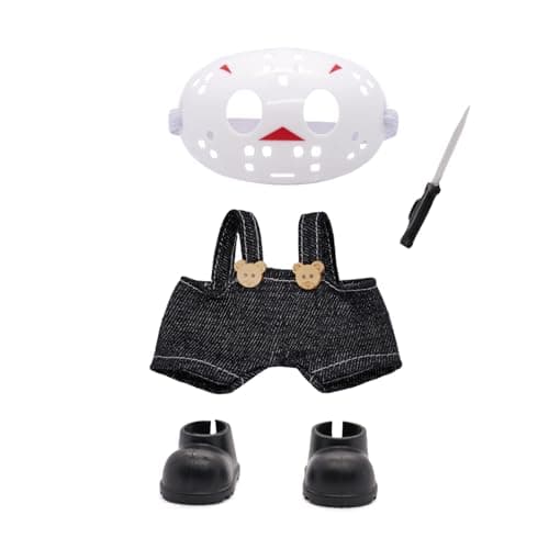 LYBHYQTII Mask Compatible with Labubu 17cm Doll Clothes Set 4 Piece Including Clothes, Mask, Shoes and Hand-Held Toy Premium Handmade Accessories for Scary Halloween Party Play & Display - No Doll