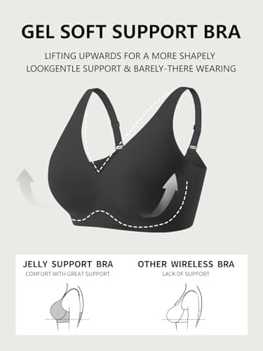COCOMARTS Jelly Bras for Women No Underwire Seamless Push Up Comfortable Tshirt Everyday Deep V Bra with Support and Lift Black Medium - Thumbnail 6
