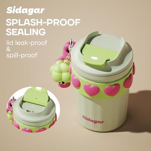 SDGA+ 12 oz Travel Coffee Mug Spill Proof Leak Proof, Stainless Steel Thermal Coffee Cup with Lid, Resuable Cup for Hot and Cold, Portable Tumbler for Women, Minty Matcha - Thumbnail 3