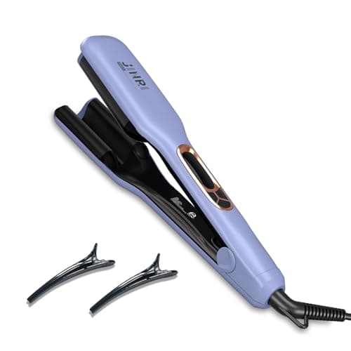 JINRI Hair Brush, Hair Iron, Pumped-Up Volume, Adjustable Temp, 360 ° Tail Rotation, Lasting Volume, for Short Or Thin Hair, Dual Voltage (100-240V), Volumizing Hair Iron, Blue, 1.32 inch - Image 1