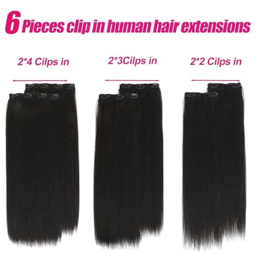 20Inch Clip in Hair Extensions Real Human Hair 120g 6pcs Yaki Straight Clip in Remy Human Hair Extensions Double Weft Clip ins for Women (4#, 20 Inch) - Thumbnail 2