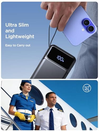Power Bank, Portable Charger with Built in Cable 22.5W Fast Charging Battery Pack 10000mAh Slim 6 Outputs 3 Inputs LED Display Phone Charger for iPhone Samsung Pixel Moto iPad Travel Essential Gift - Thumbnail 5