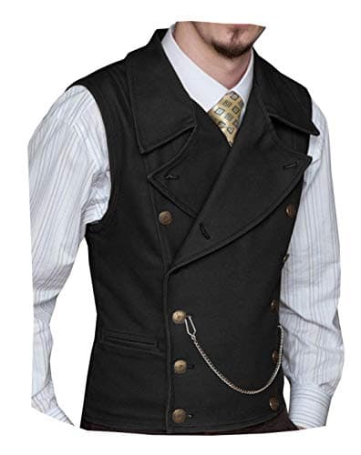 Ceehuteey Mens Suit Suede Double Breasted Vest Classic Groomsmen Wedding Waistcoat Leather Big Lapel(XXXL,Black) - Image 1